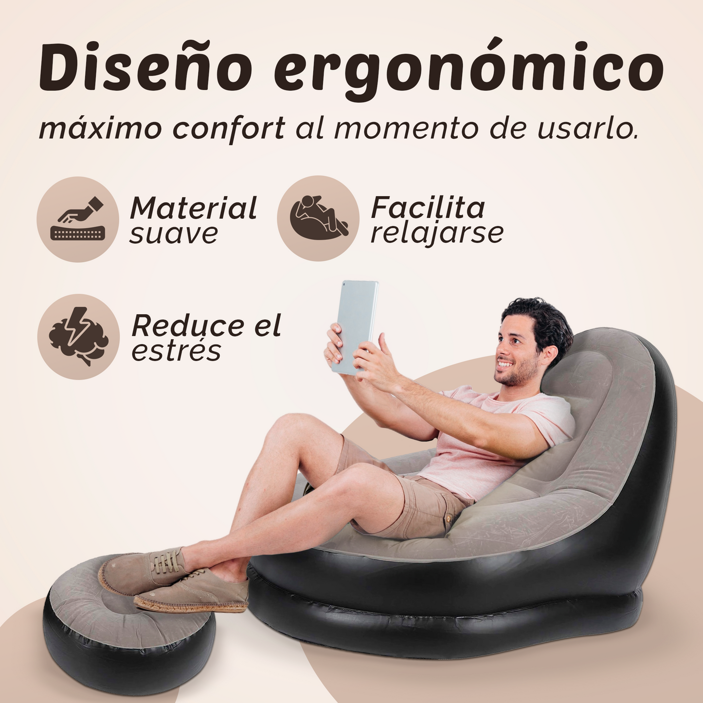 SILLÓN INFLABLE ULTRA COMFORT®, PIDELO HOY Y TE REGALAMOS EL PUFF REPOSA PIES ✅💯