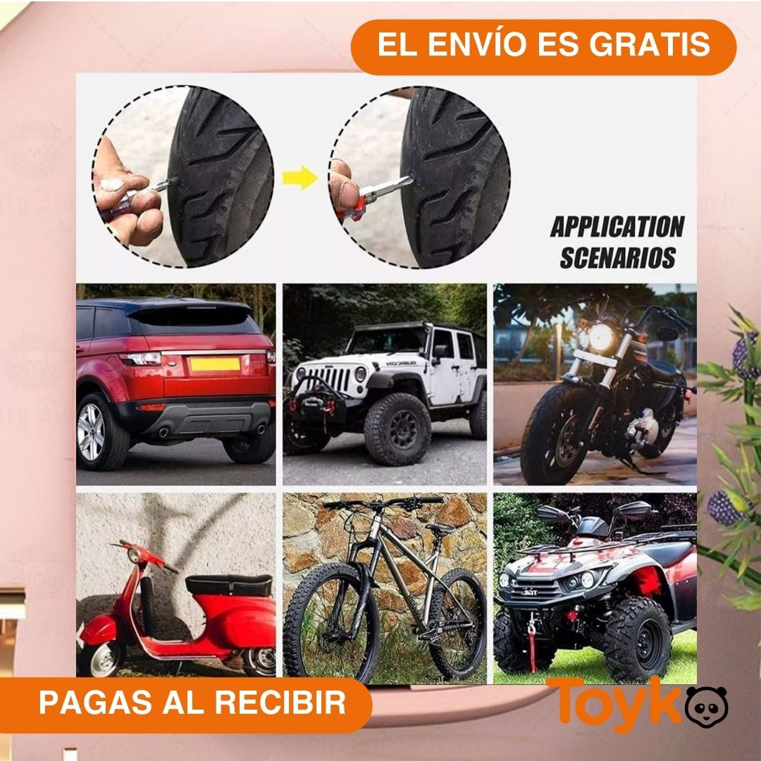 KIT PARA REPARAR LLANTAS PINCHADAS. PAQUETE DE 10 REPARADORES PARA LLANTAS PINCHADAS DE CARRO, MOTO Y BICICLETA.