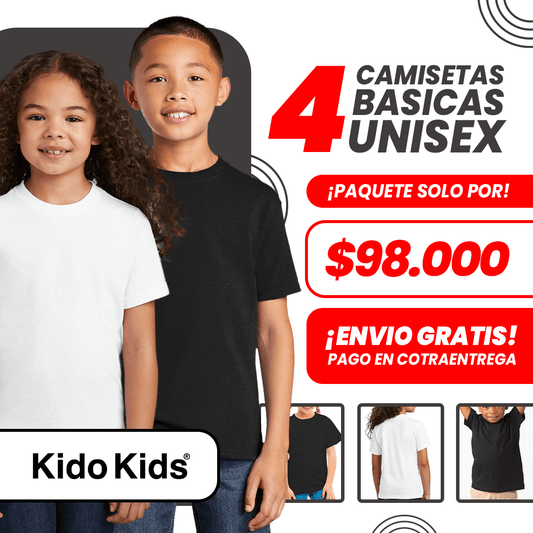 ¡Paquete de 4 Camisetas Básicas Unisex para Niños!