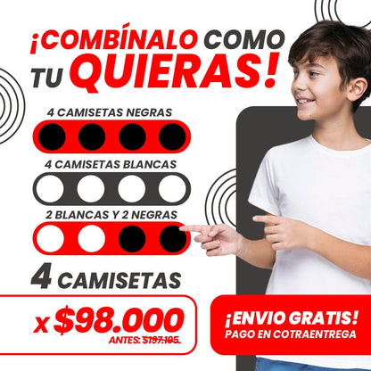 ¡Paquete de 4 Camisetas Básicas Unisex para Niños!